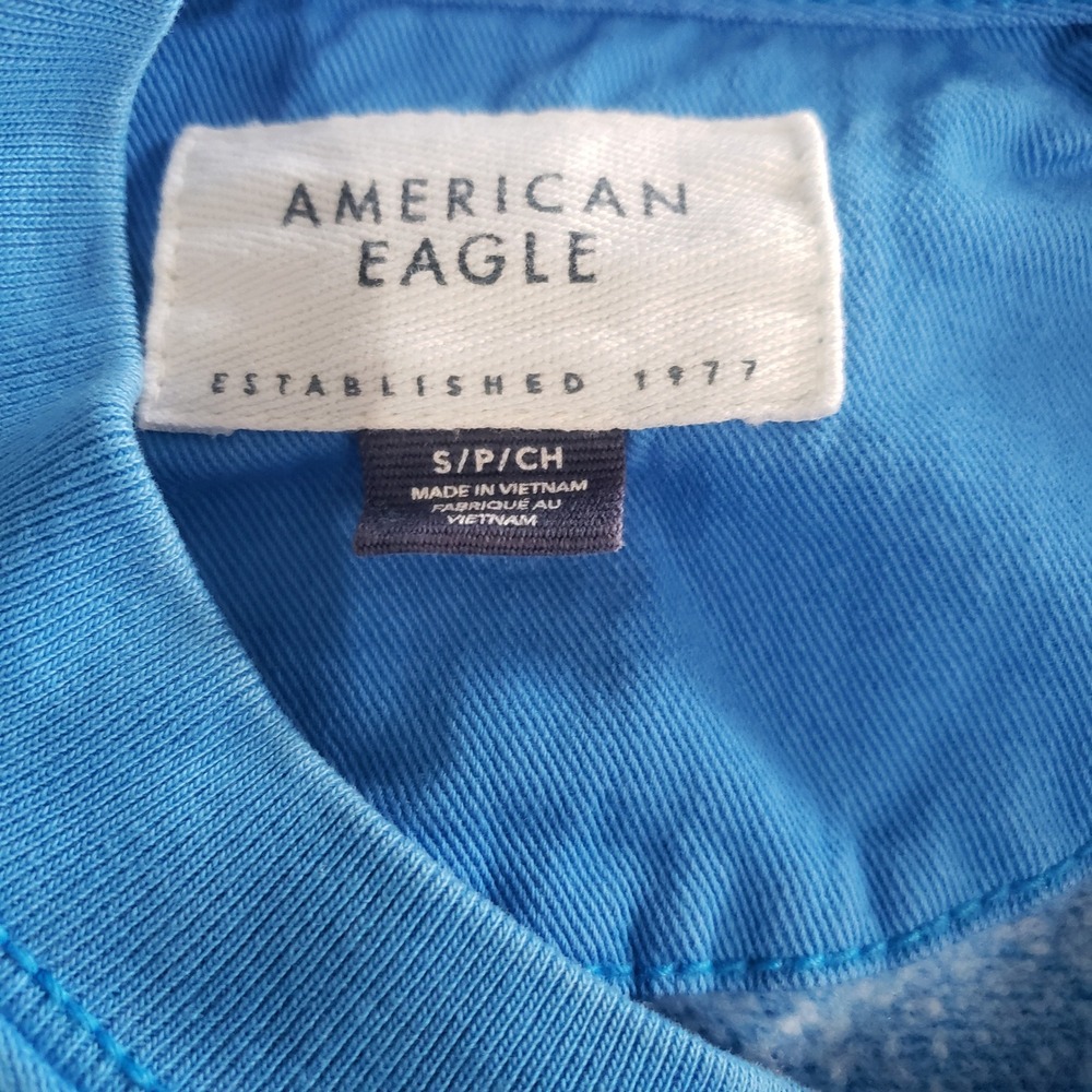 American Eagle Sweatshirt Womens Small Blue Chenille Logo Pullover‎ Crewneck - Picture 4 of 7